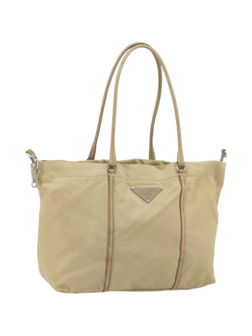 PRADA Tote Bag Nylon Beige Silver